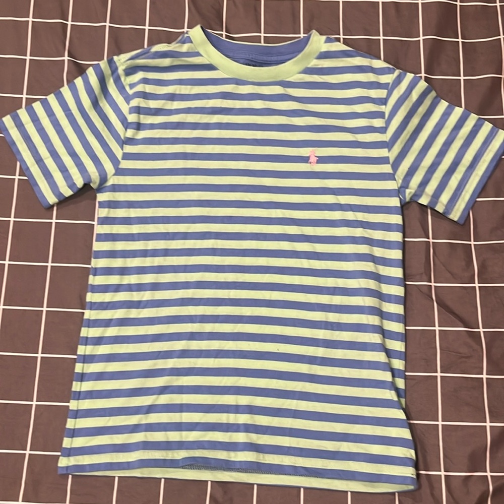 Polo Boys Stripped Tee. Size S(8) Green/Blue.